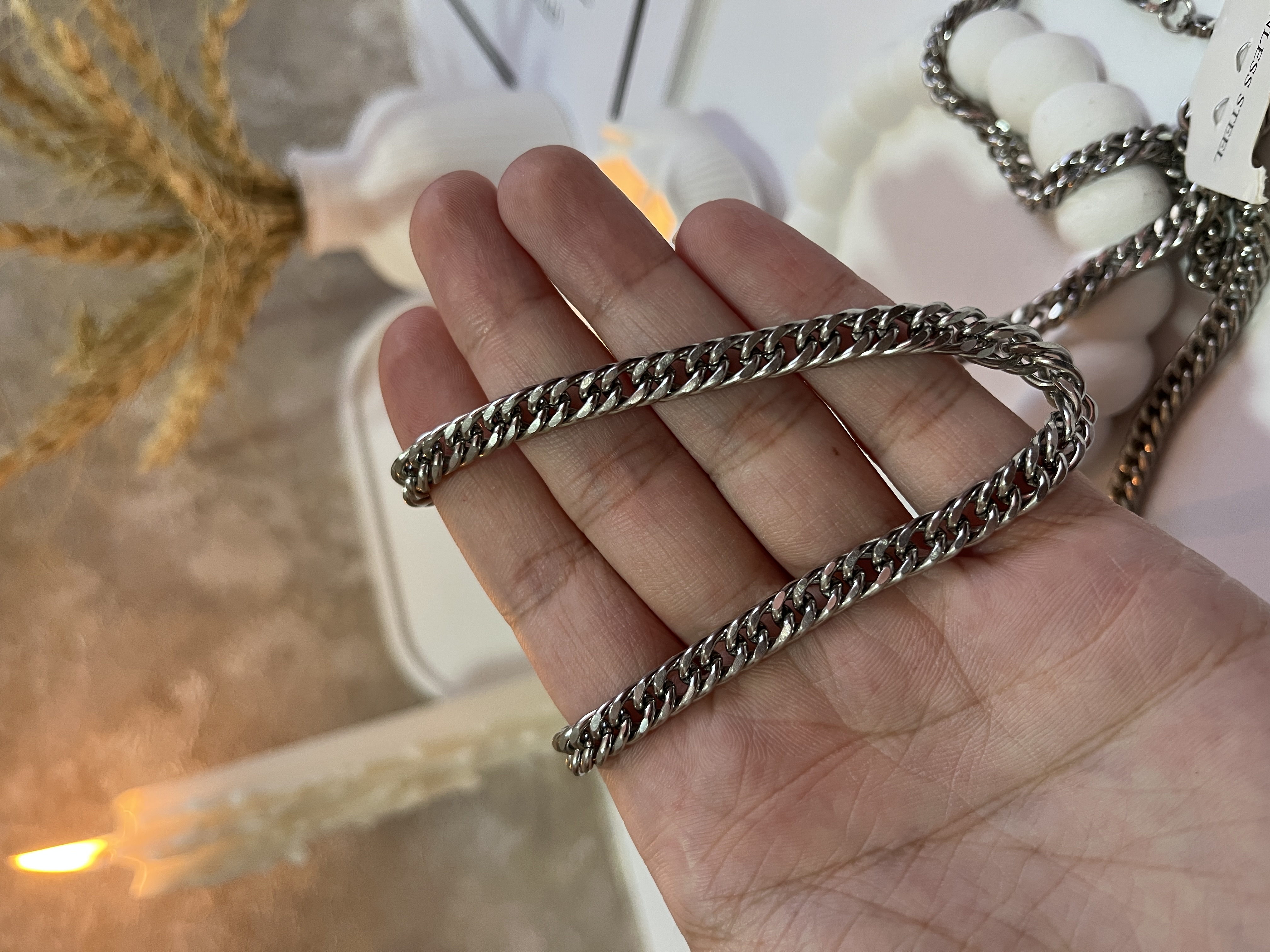 گردنبند و دستبند کارتیر نقره ای مردانه رنگ ثابت